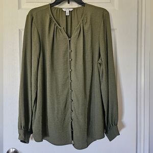 Nine West Olive Green Long Sleeve Blouse